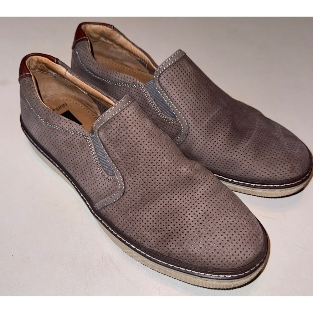 Johnston & Murphy J&M Men's Gray / Brown Perforated Suede Slip On Loafers 8.5M